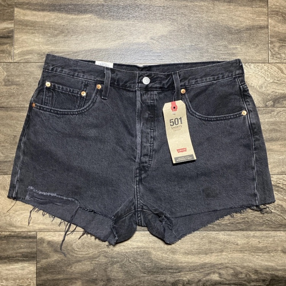Levi's 501 Original High Rise Cut Off Shorts Womens 33 Black Denim NWT 563270112